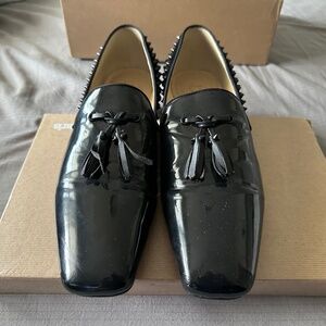 Christian Louboutin Black Tassilo Spike Stud Tassel Leather Loafer